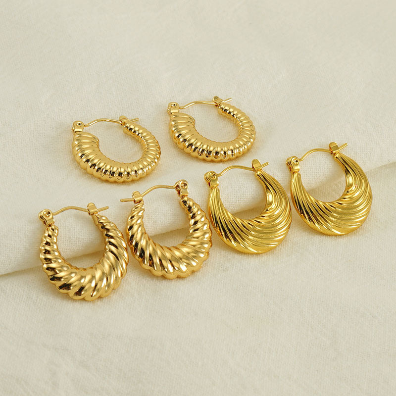 Women's Gold Stainless Steel French Glossy Hollow Fashion Earrings