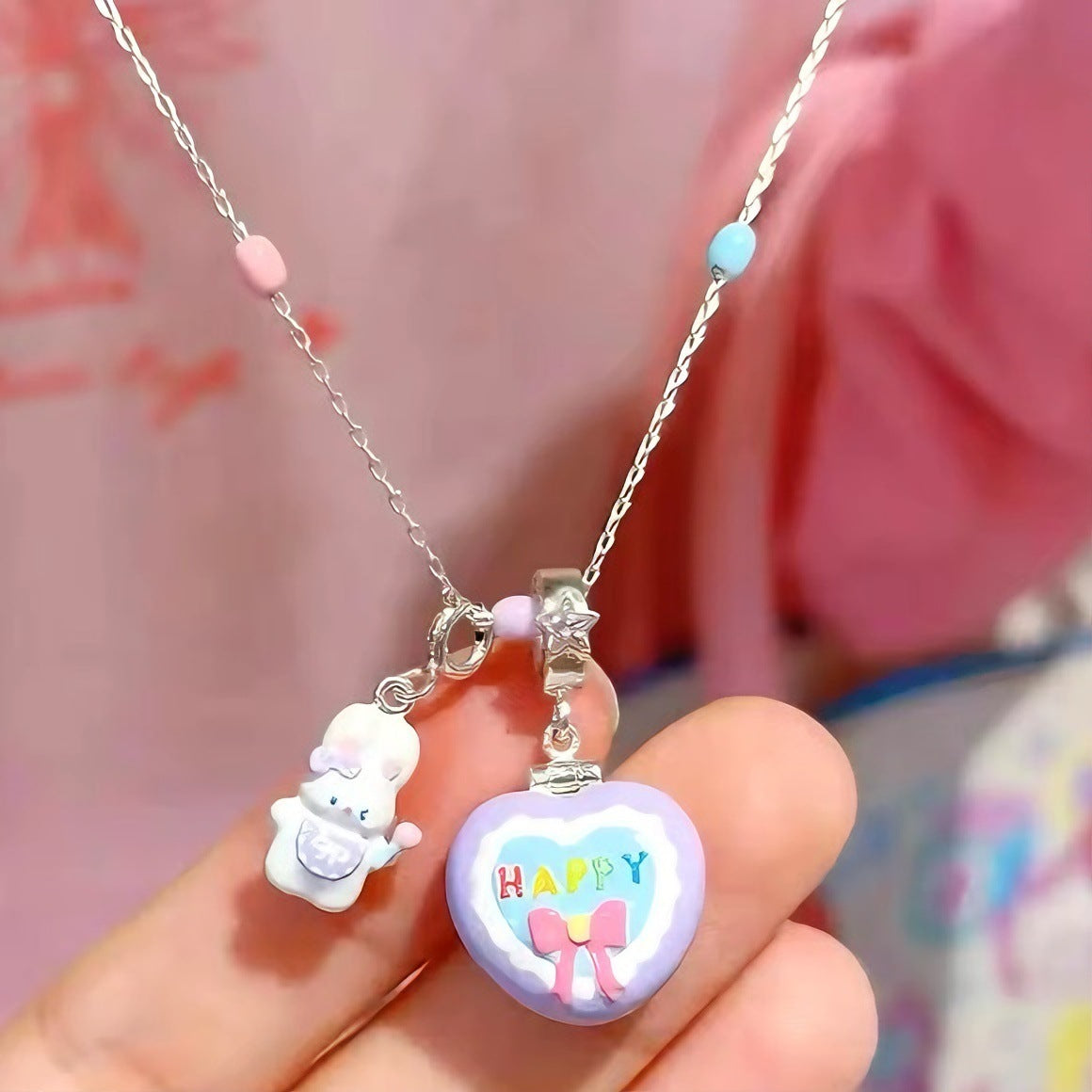 Cute Rabbit Love Heart Closure Girly Sweet Clavicle Chain Necklaces