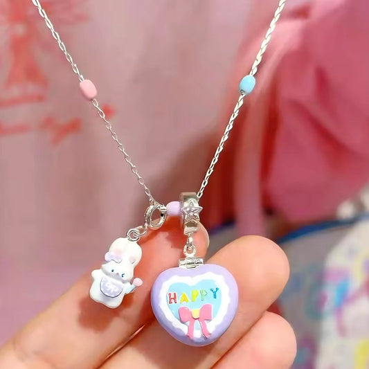 Cute Rabbit Love Heart Closure Girly Sweet Clavicle Chain Necklaces