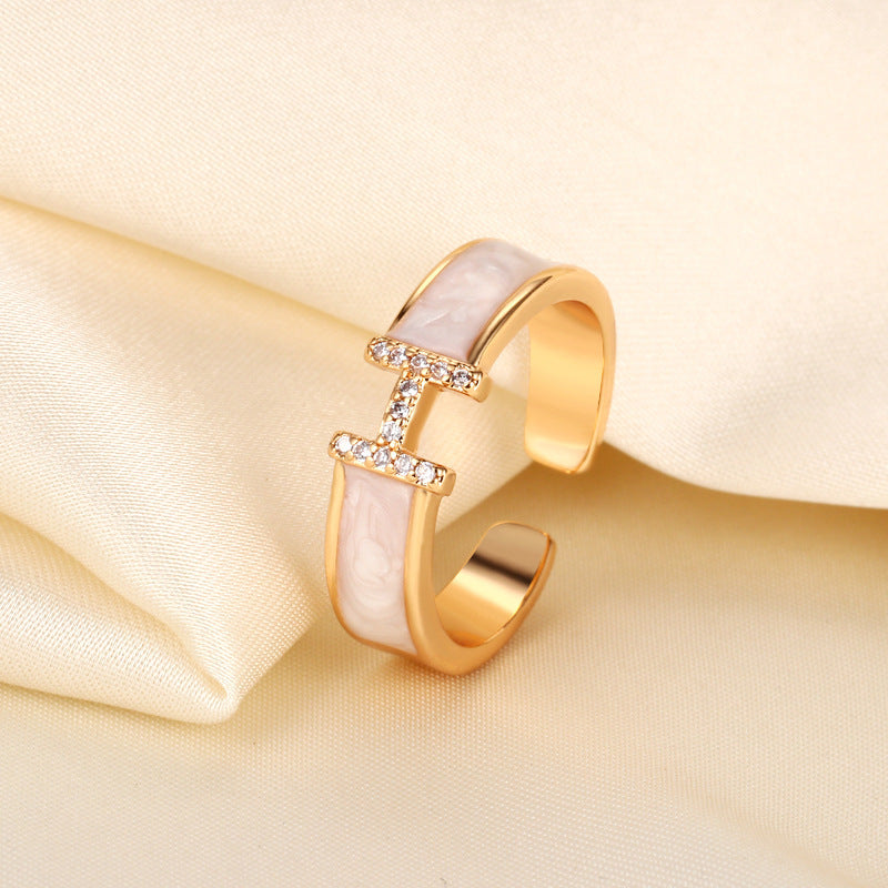 Women's Enamel Oil Dripping Craft Zircon White Cinnamon Milk Tea Brown Ring