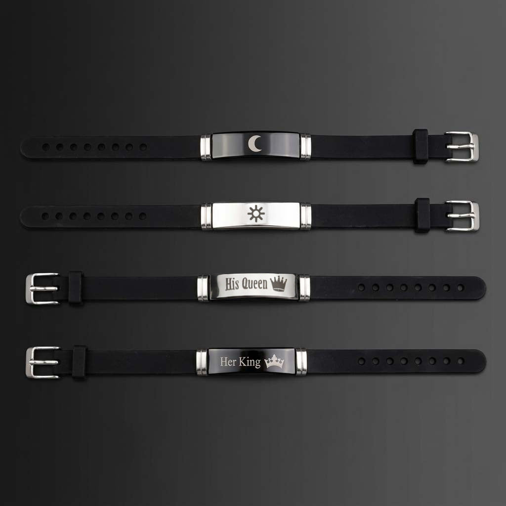 Couple Crown Letters Stainless Steel Silicone Bracelet