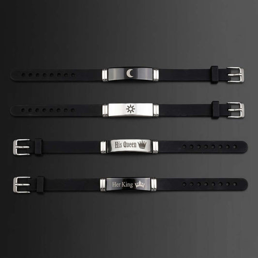 Couple Crown Letters Stainless Steel Silicone Bracelet