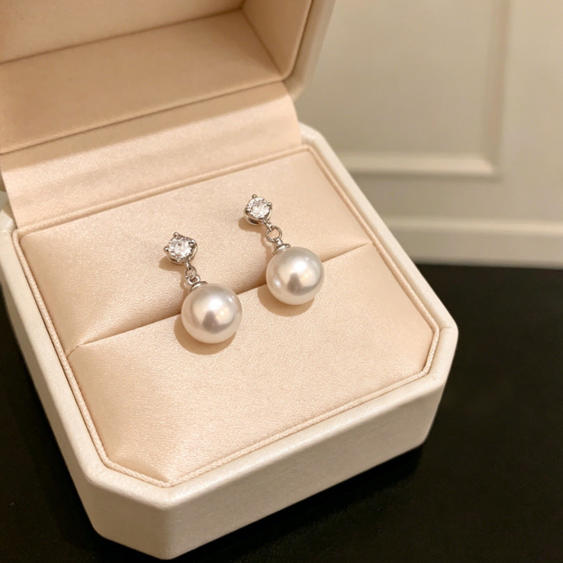 Temperament Inlaid Zircon Delicate Pearl High-grade Light Luxury Korean Style Stud Earrings