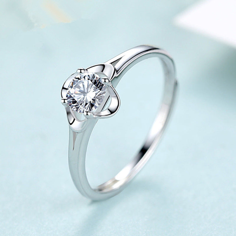 Female Sterling Sier Zircon Simulation Diamond Open Ring