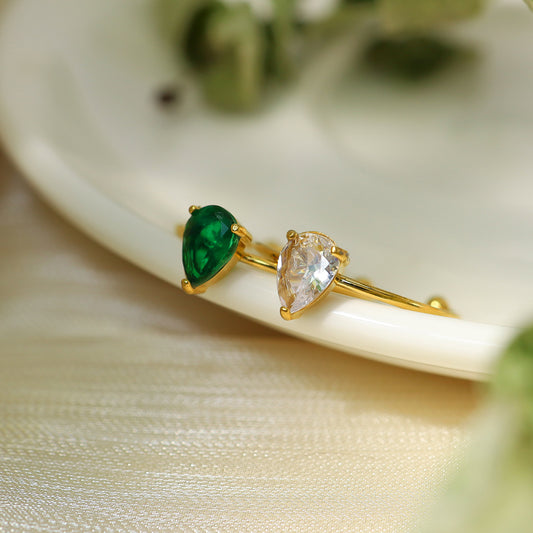 Women's Stainless Steel Inlaid Emerald Zircon Gold Rings