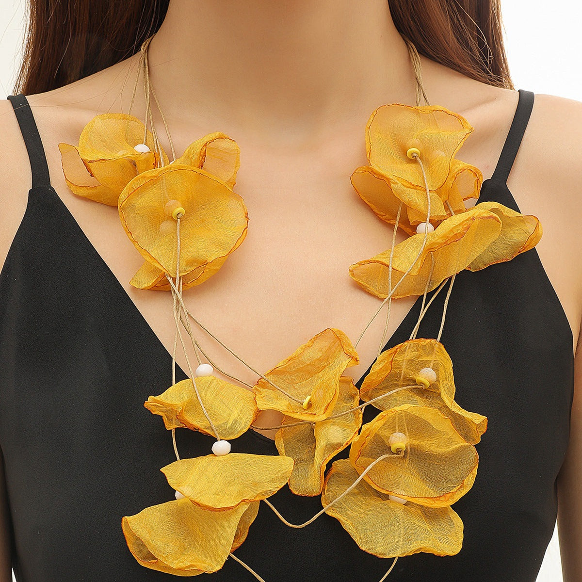 Summer Seaside Vacation Style Fabric Laminate Crystal String Necklace