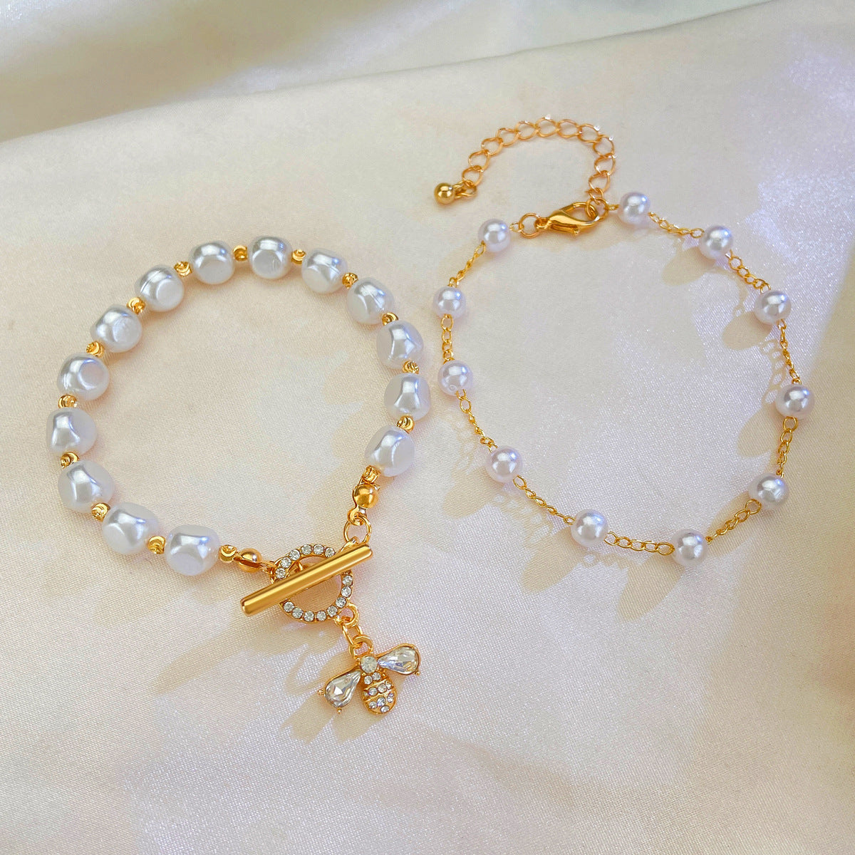 Diamond Bee Pearl Female French Entry Lux Bracelets
