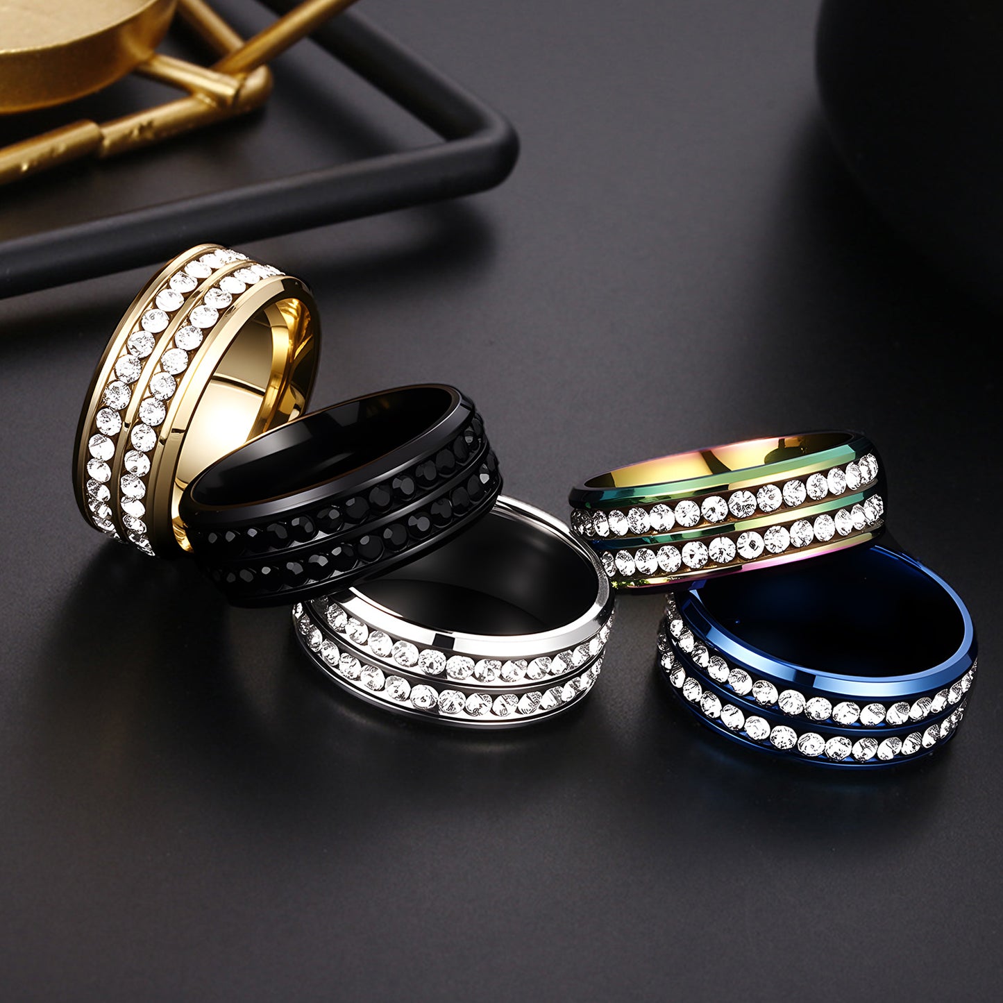 Titanium Steel Korean Double Row Diamond Full High-grade Ring
