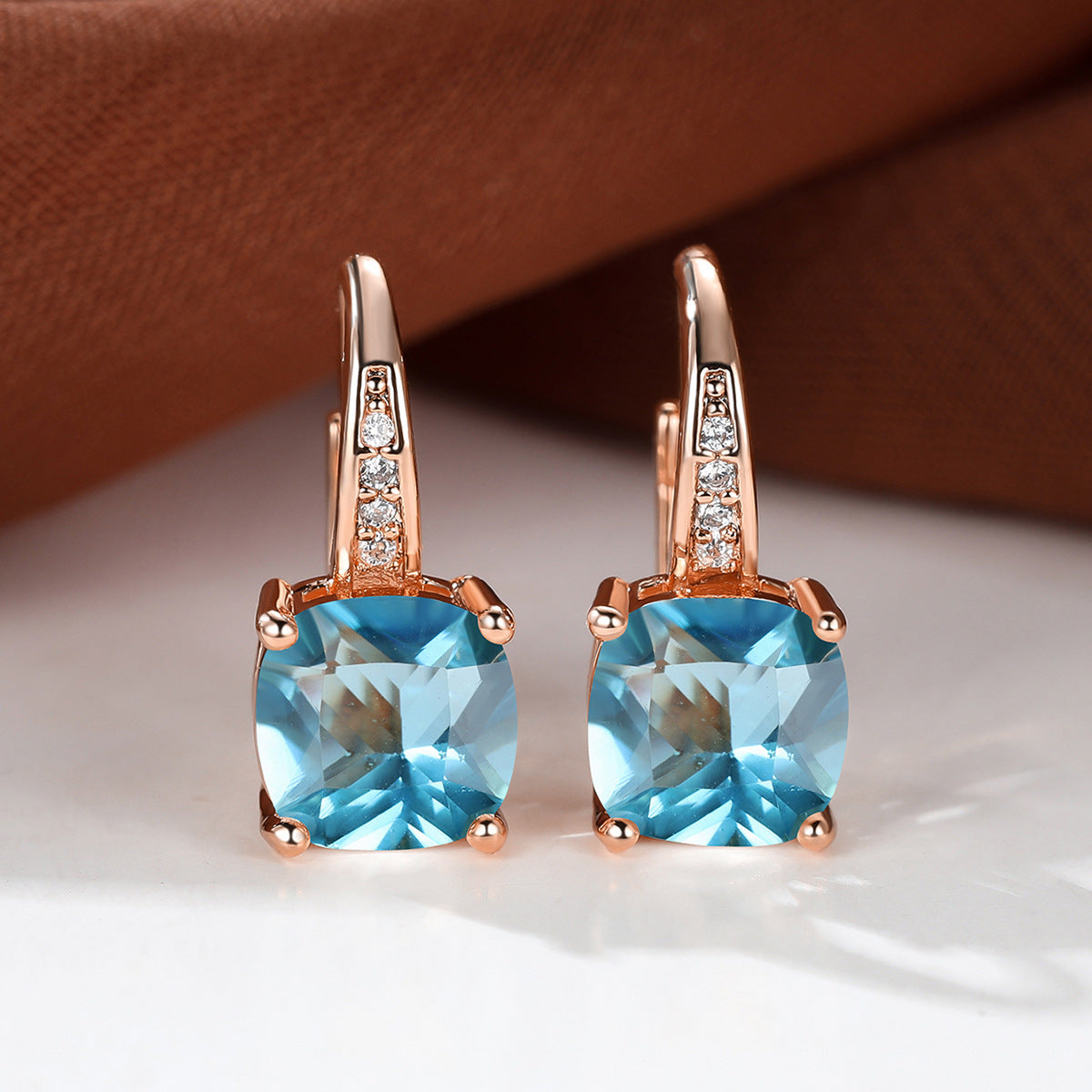 Women's Square Zircon Inlaid Ear Hook Korean Fashion Style Stud Earrings