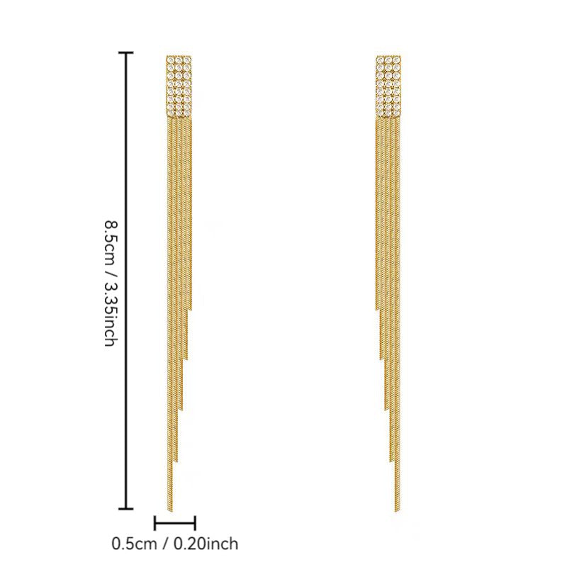 Entry Lux Zircon Long Tassel Female High Sense Sier Stud Earrings