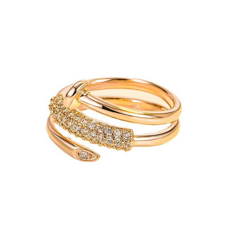 Micro Inlaid Zircon Nail Female Cold Style High Sense Retro Ring