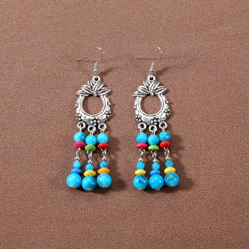 Tassel Turquoise Retro Minority Ethnic Style Graceful Personality Tibetan Earrings