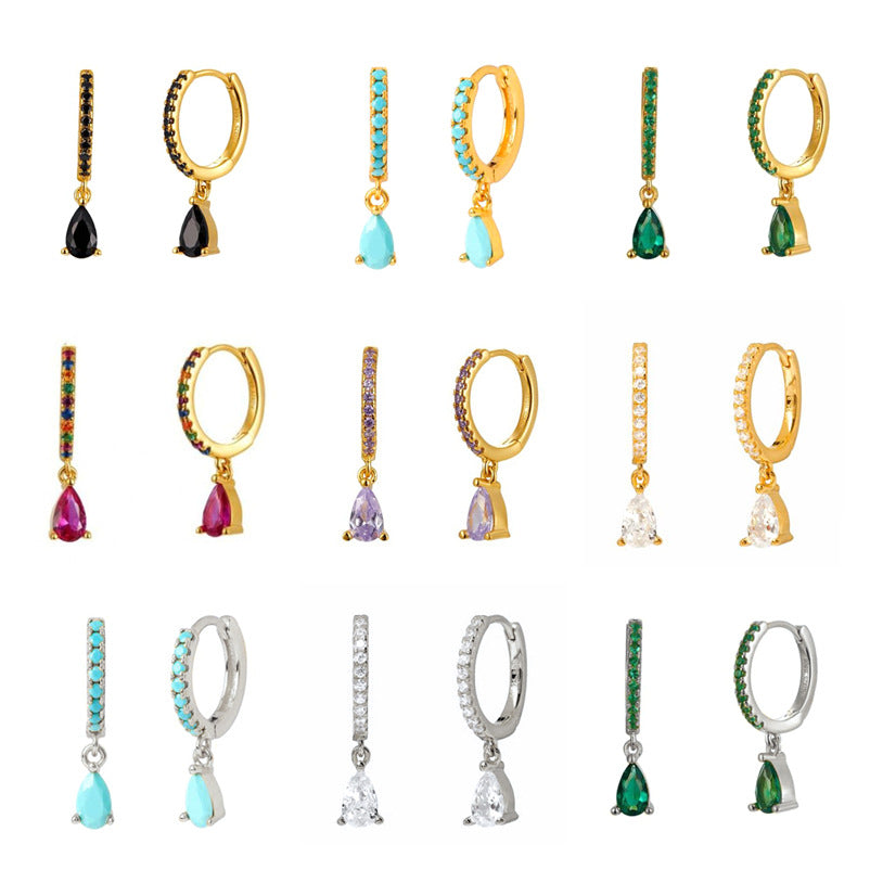 Women's Luxury Sier Needle Style Geometric Water Drop Diamond French Ear Earrings