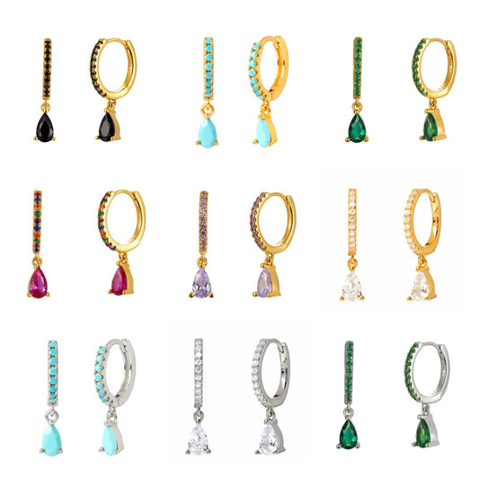 Women's Luxury Sier Needle Style Geometric Water Drop Diamond French Ear Earrings