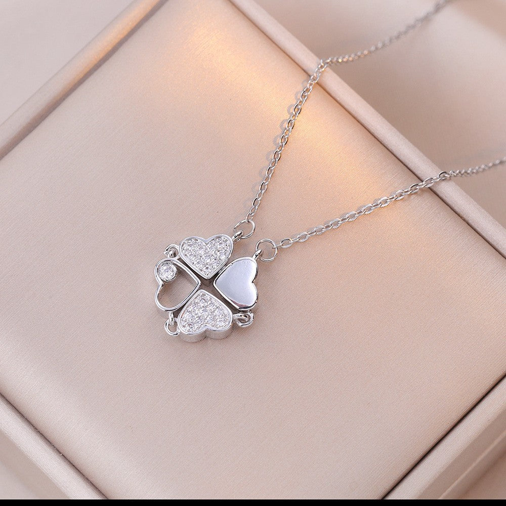 Women's Steel Cross Chain Open Close Four-leaf Flower Necklace