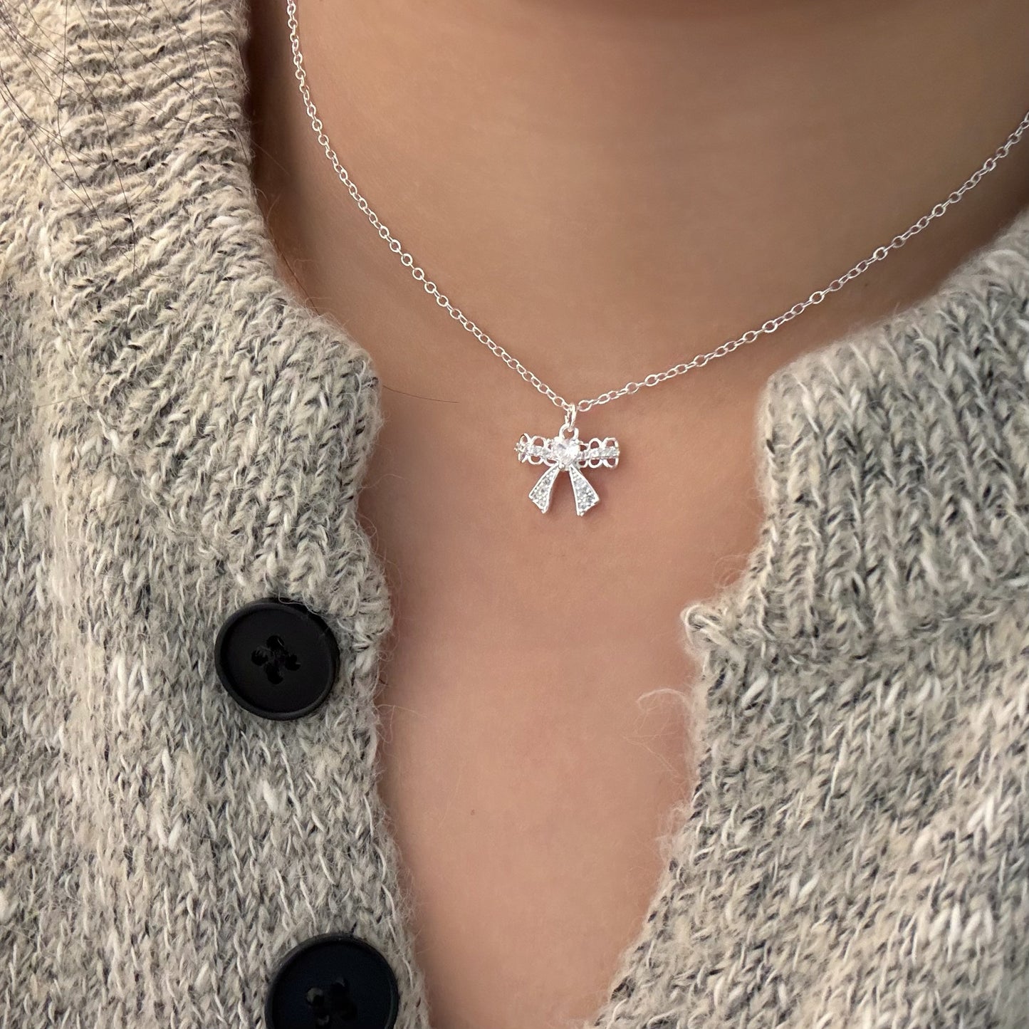 Bow Elegant Heart For Fashionable Niche Zircon Necklaces