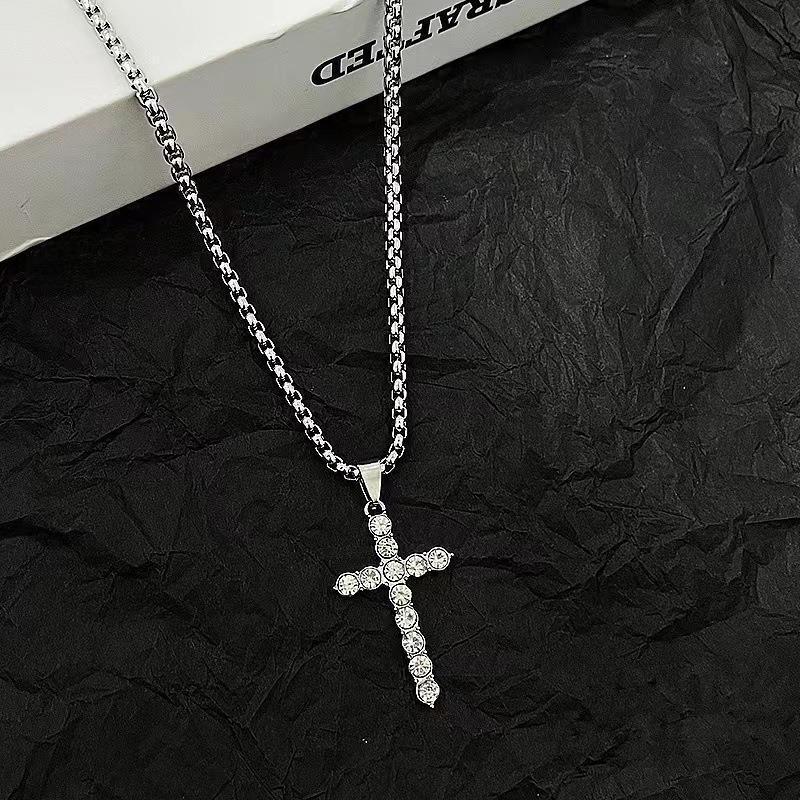 Titanium Steel High-grade Full Diamond Cross Fresh Necklace