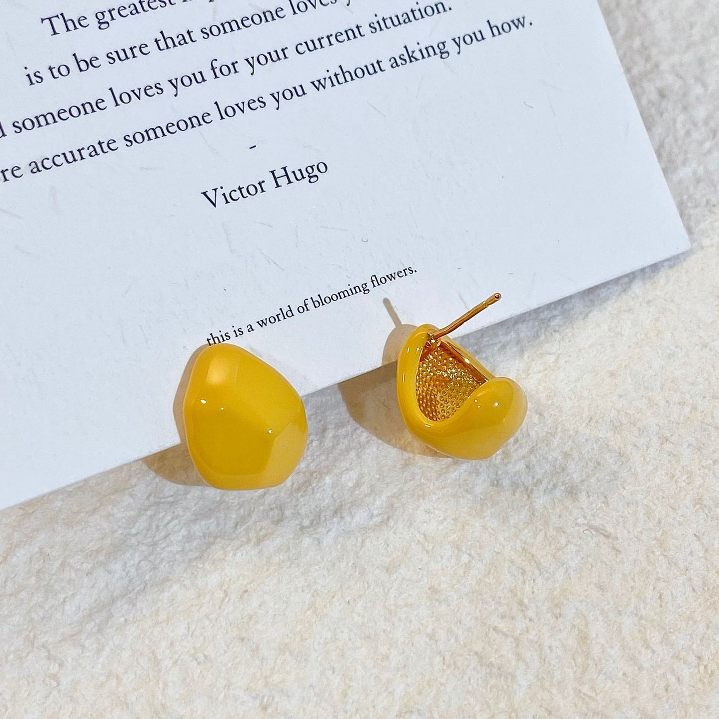 Plated Real Gold Ginger Flower Enamel Drip Glazed Female Sweet Earrings