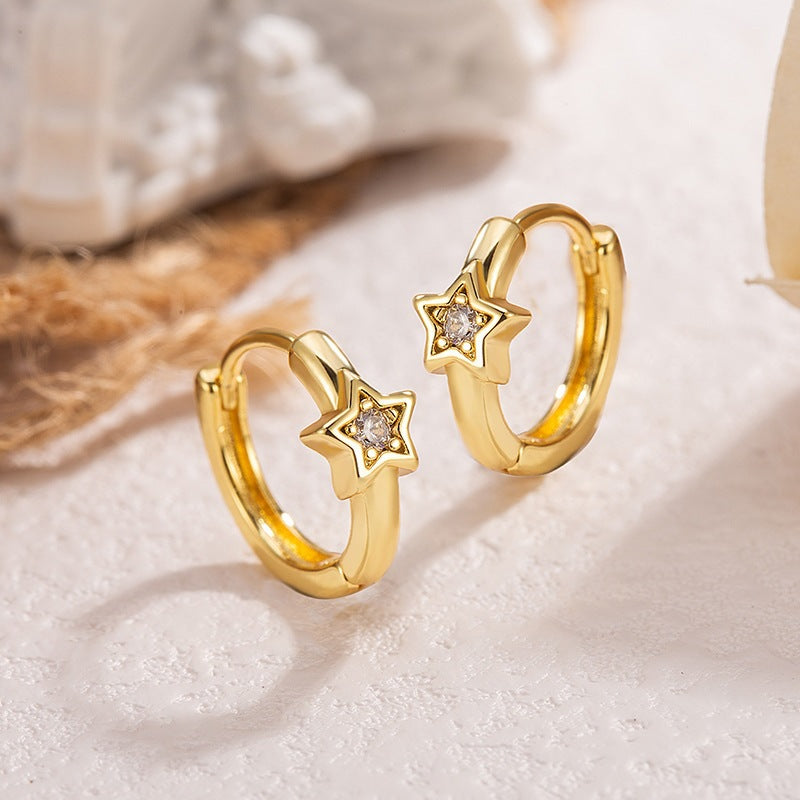 Women's Asymmetric Eight Awn Star French Style Fashionable Golden Simple Twin Earrings