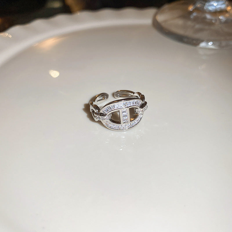 Women's Shining Diamond Snake-shaped Sier Open Advanced Texture Simple Trendy Cool Ring