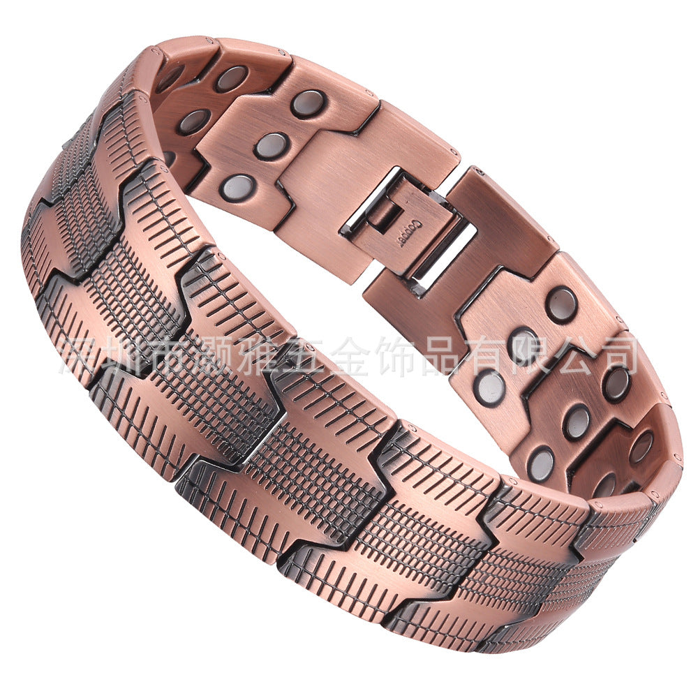 Red Copper Three-row Magnetic Adjustable Wheel Bracelet