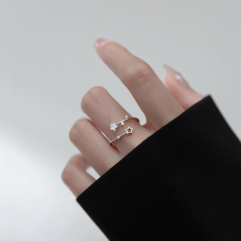 Women's Diamond Pentagram Style Minimalist Star Open Rings