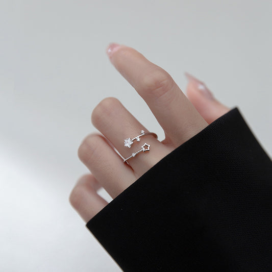 Women's Diamond Pentagram Style Minimalist Star Open Rings