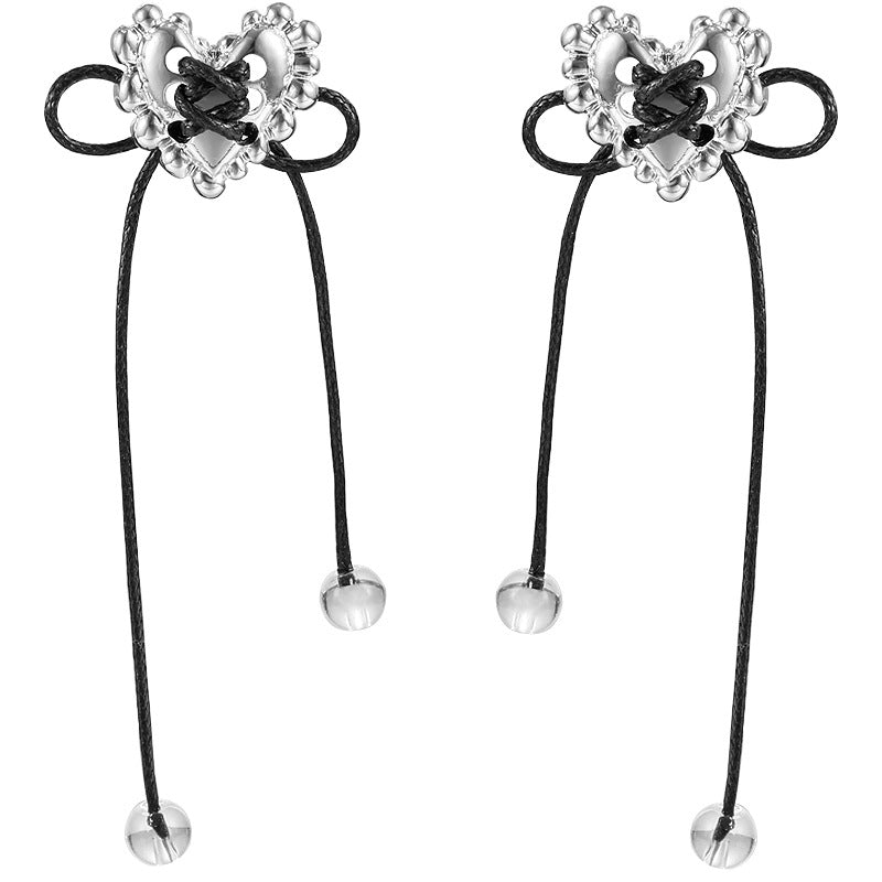 Heart Sier Bow Love Female Irregular Earrings