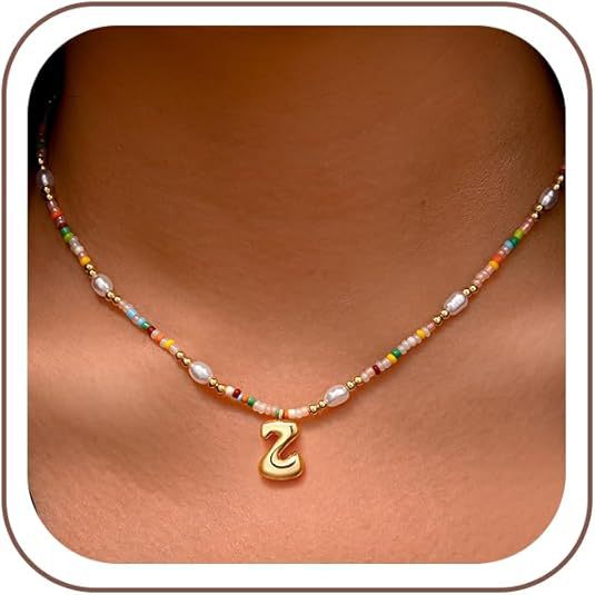 Best-selling Bubble Gold English Letter Color Small Beads Pearl Necklace