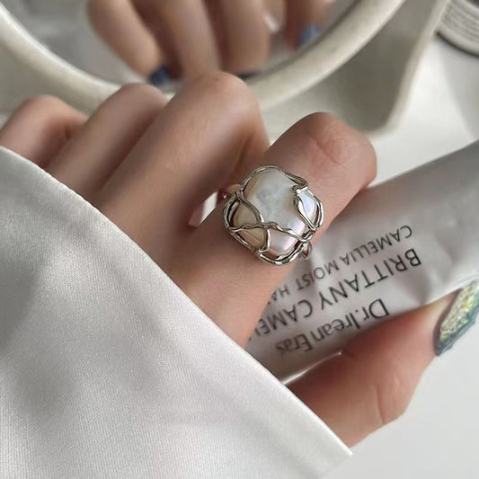 Moonlight Forest Marcasite Female Pearl Niche Cold Style Ring