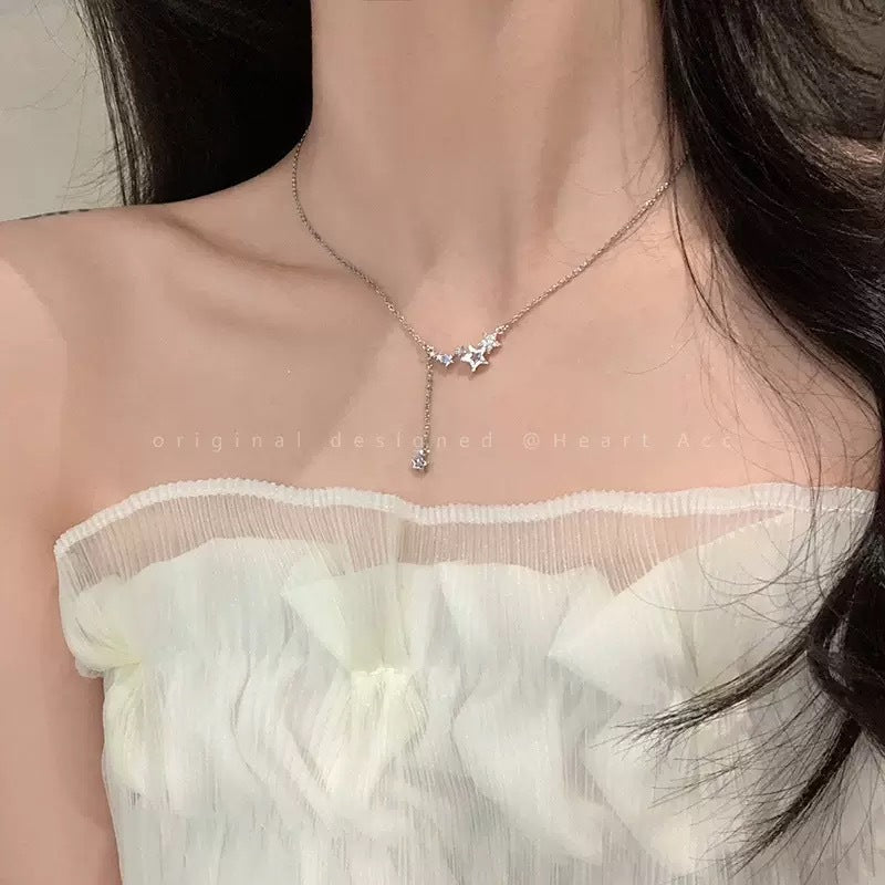 Women's Light Luxury High-grade Pentagram Zircon Tassel Clavicle Necklace