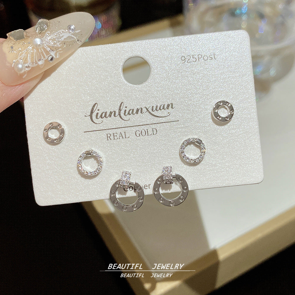 One Card Three Pairs Of Ear Sterling Sier Needle Rings
