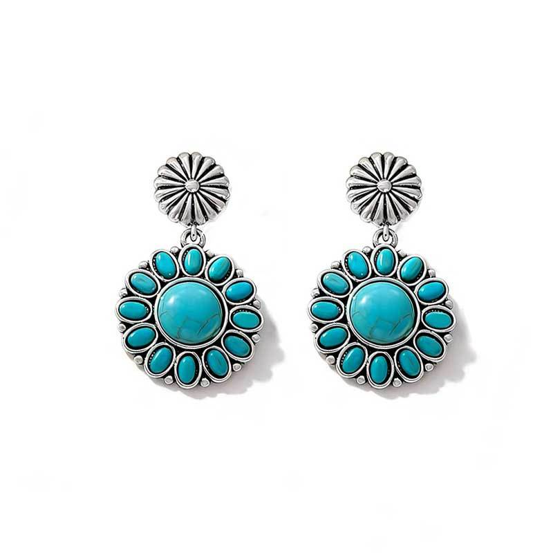 Vintage Ethnic Style Turquoise Flower Alloy Earrings
