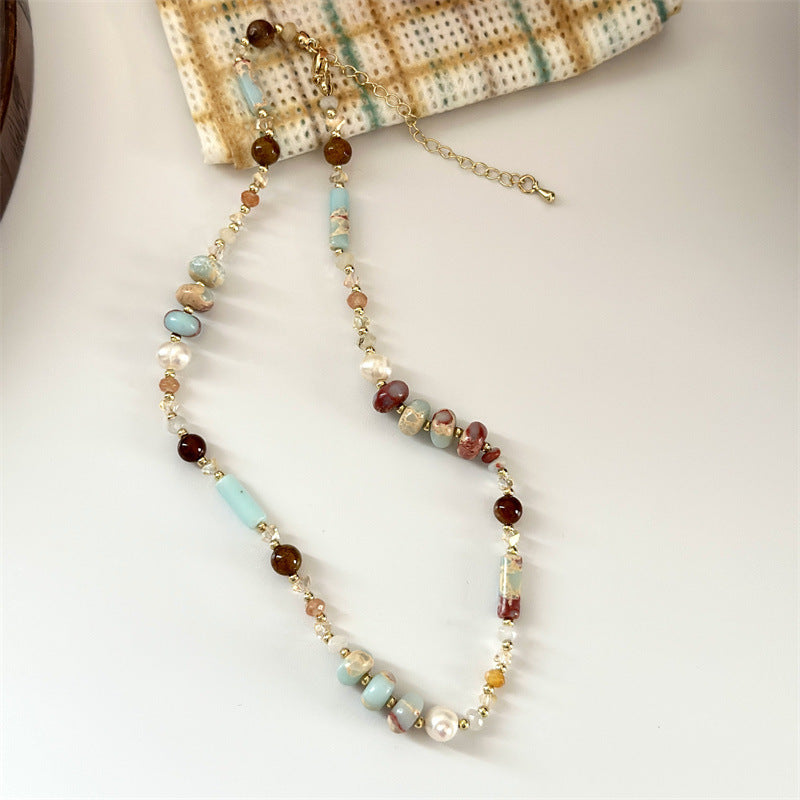Retro Natural Stone Beaded Clavicle Chain Ethnic Style Chinese Color Necklaces