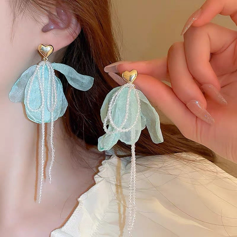 Seaside Vacation Style Flower Tassel Female Atmosphere Fairy Beaded Rings