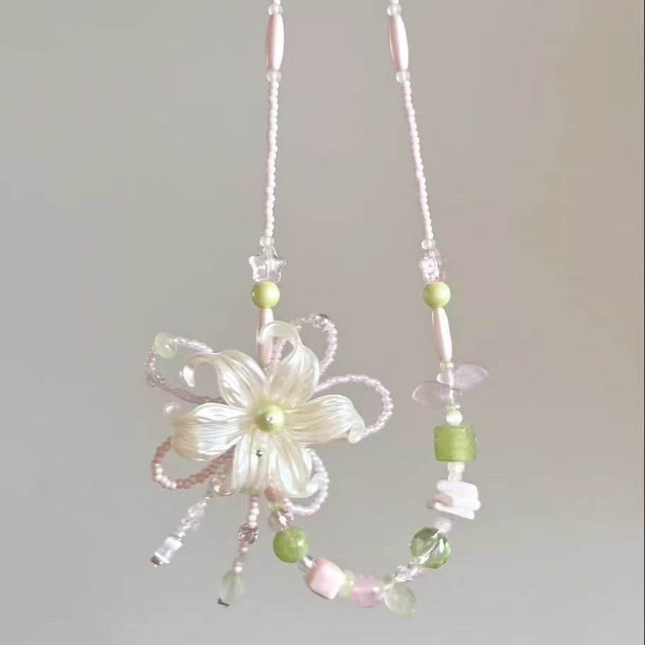 Women's Style Fresh Lily Beaded Creative Unique Design Versatile Clavicle Chain Necklace