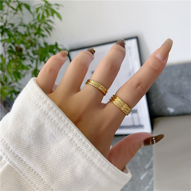 Women's & Men's Titanium Steel Gold Plated Fashion Personality Rings