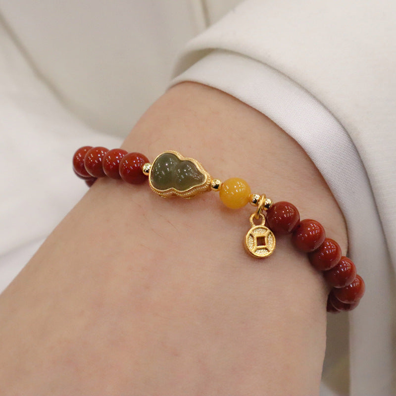 Natural South Red Agate Design High-grade Jade Gourd Bracelet