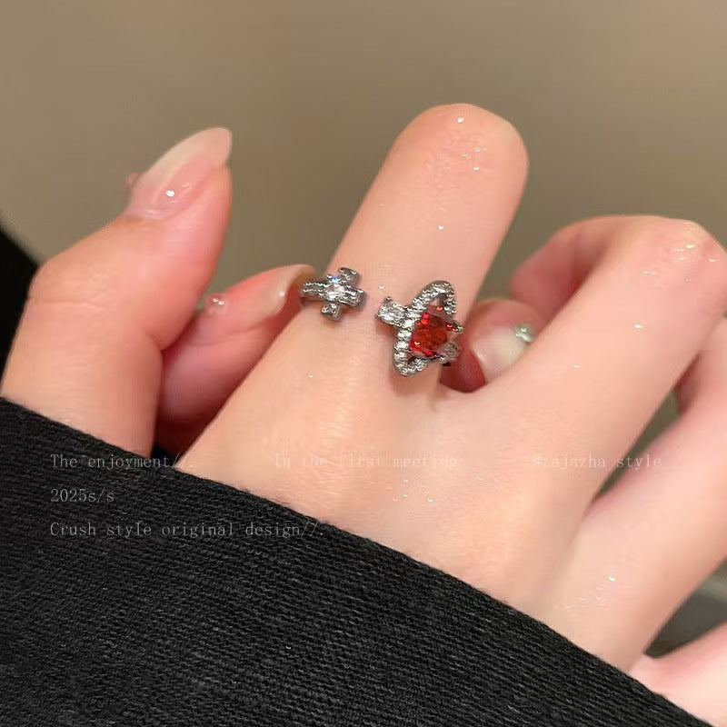 Female Light Luxury Minority Couple Cat Childlike Cute Dark Style Rings