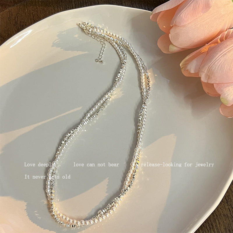 Sier Pearl Winding Female Niche Retro Personality Minimalism Graceful Clavicle Necklace