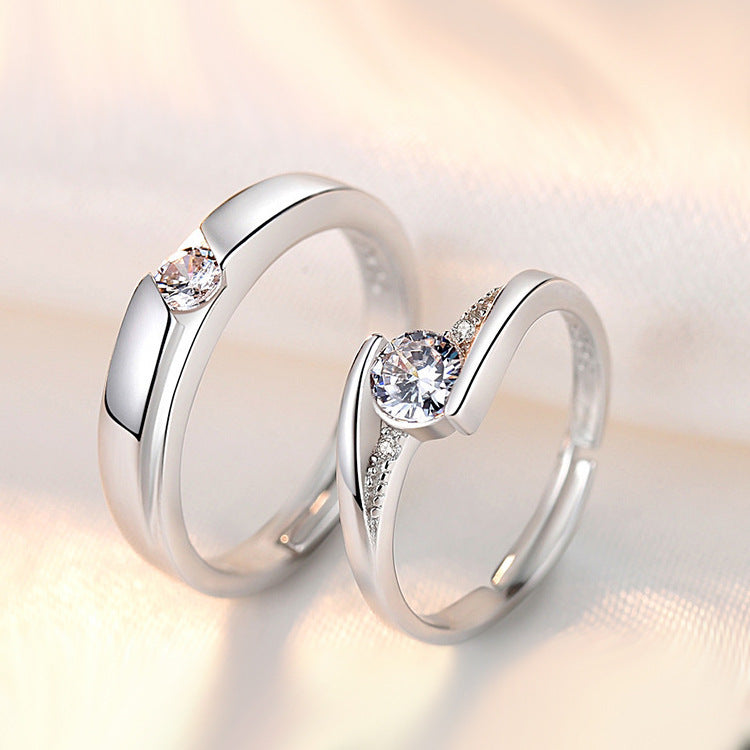 Rhinestone Zircon Couple Korean Style Simple Stylish Opening Adjustable Rings