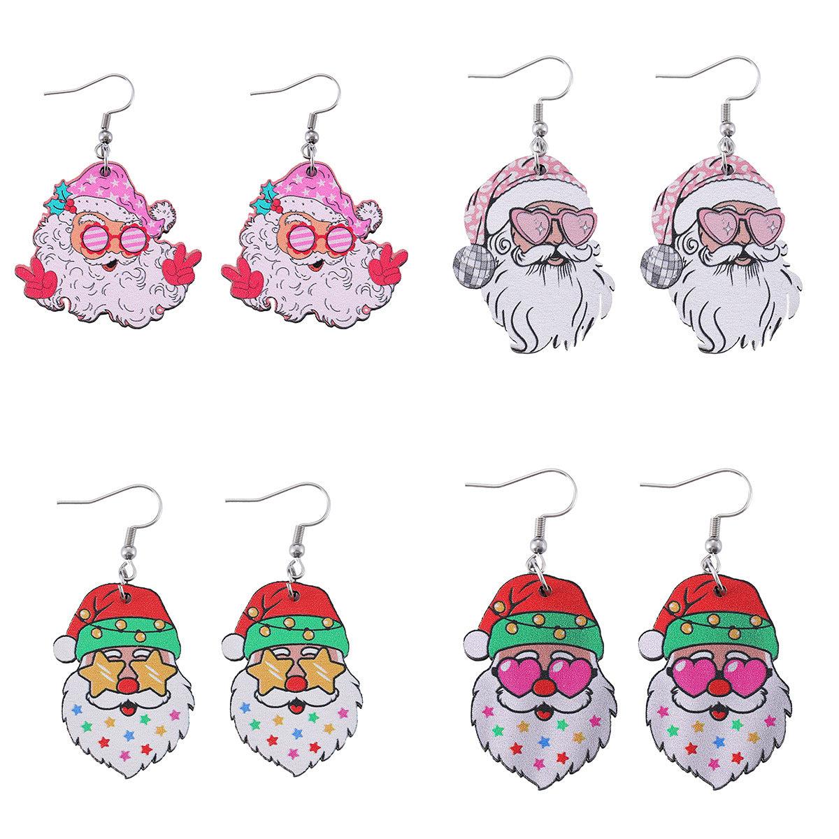 Christmas Funny Santa Claus Wooden Double-sided Earrings