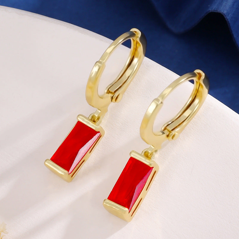 Design Colorful Zircon Ear Xi Birthstones Stud Earrings