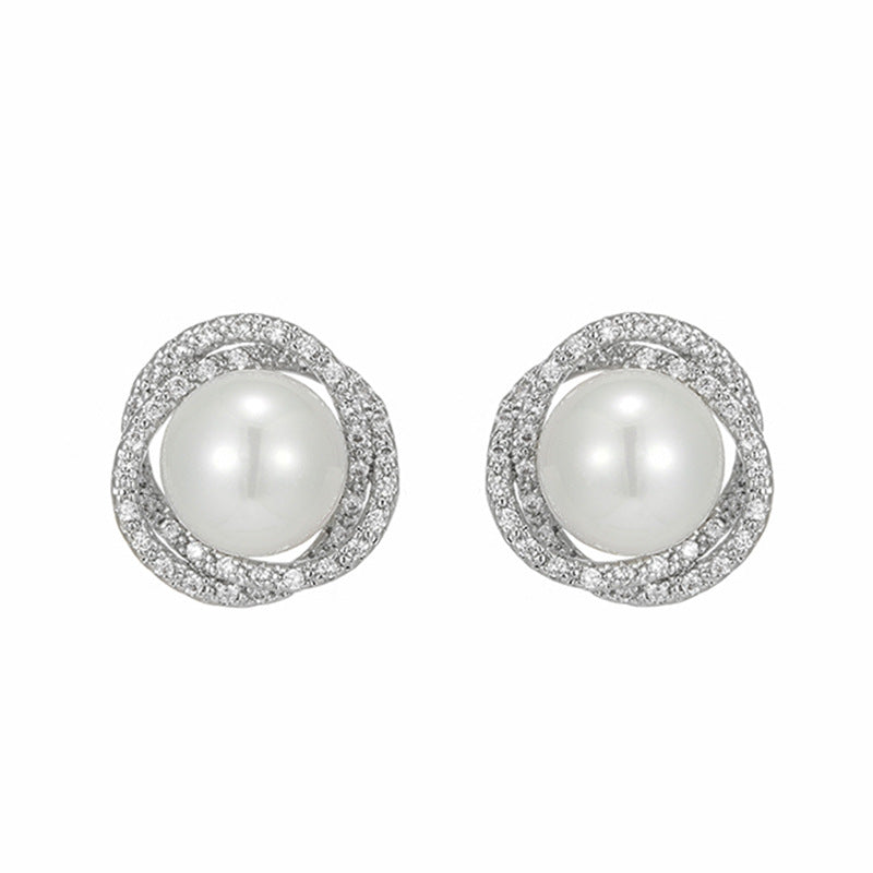Women's Korean Style Temperament Sier Ear Pearl Fashion Earrings