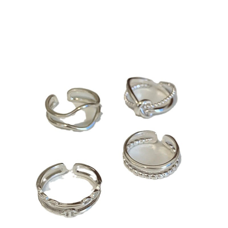 Women's Moonstone Irregular Sterling Sier Design Combination Rings