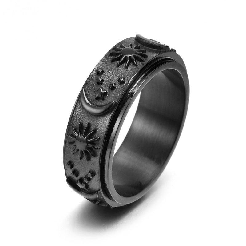 Men's Ornament Titanium Steel Casting Rotating Sun Rings