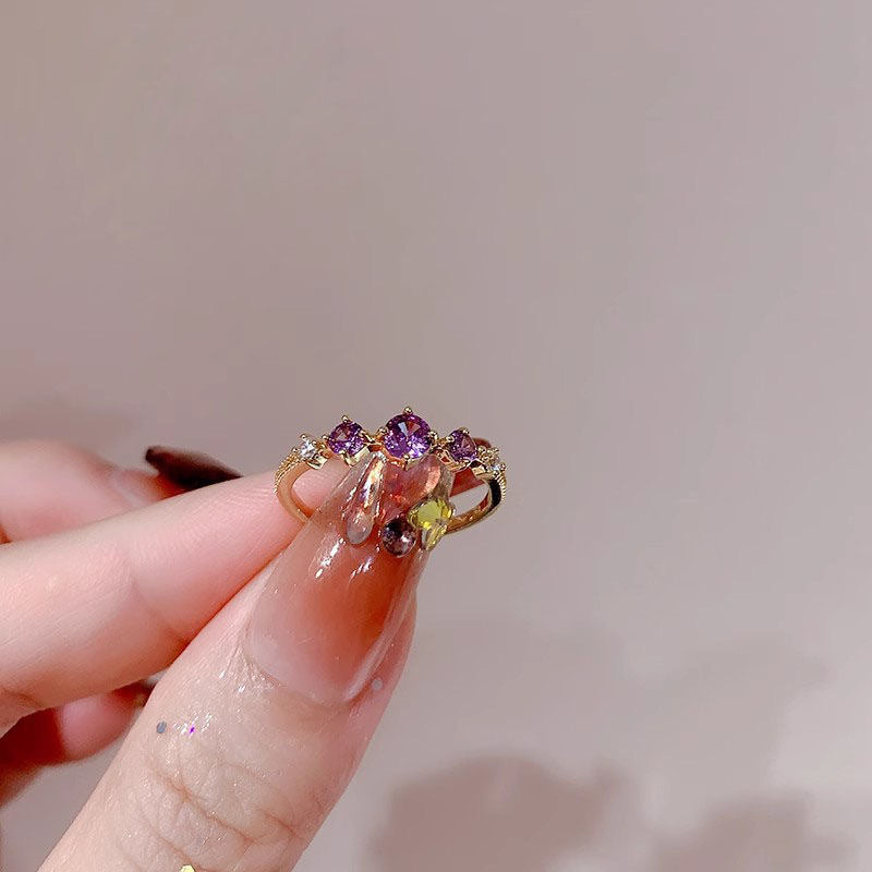 Women's Open Purple Zircon For Niche Design Advanced Ring
