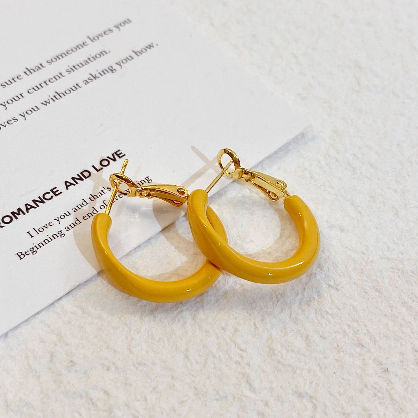 Plated Real Gold Ginger Flower Enamel Drip Glazed Female Sweet Earrings