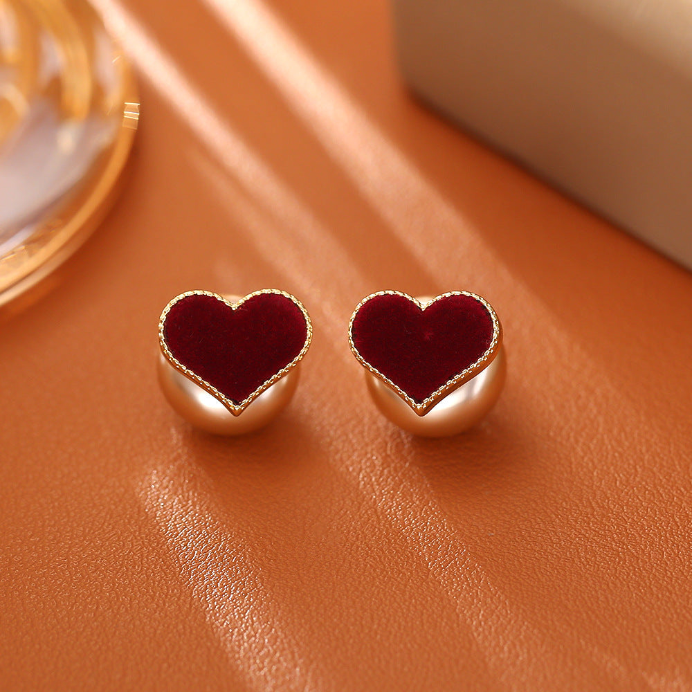 One Style For Red Love Flocking Festive Romantic Simple Elegant Stud Earrings