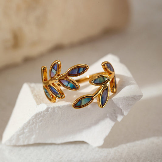 National Trendy Enamel Leaves Open Antique Design Ring